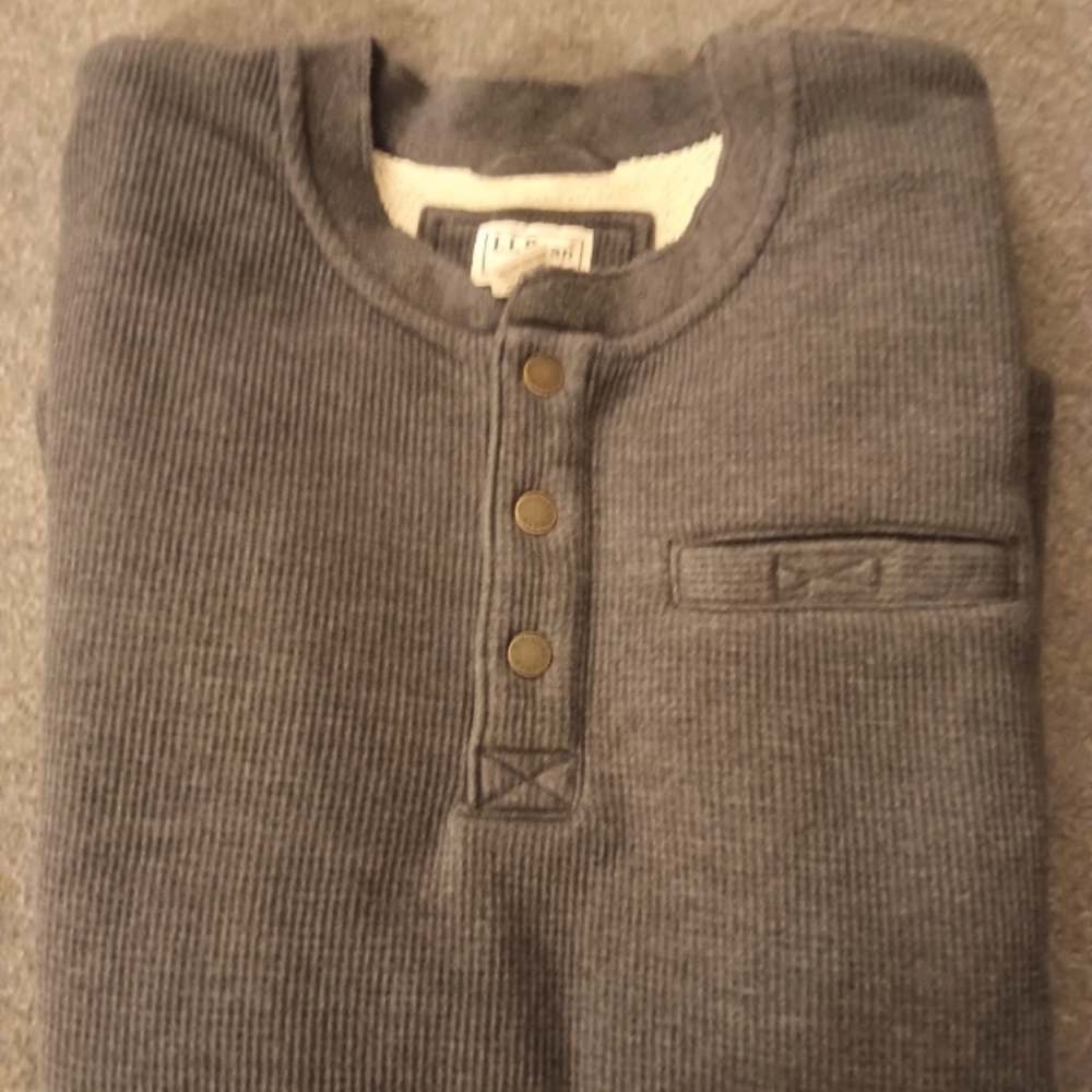 L L Bean Katahdin Iron Works Waffle Fleece Henley shirt -Charcoal Heather - XL